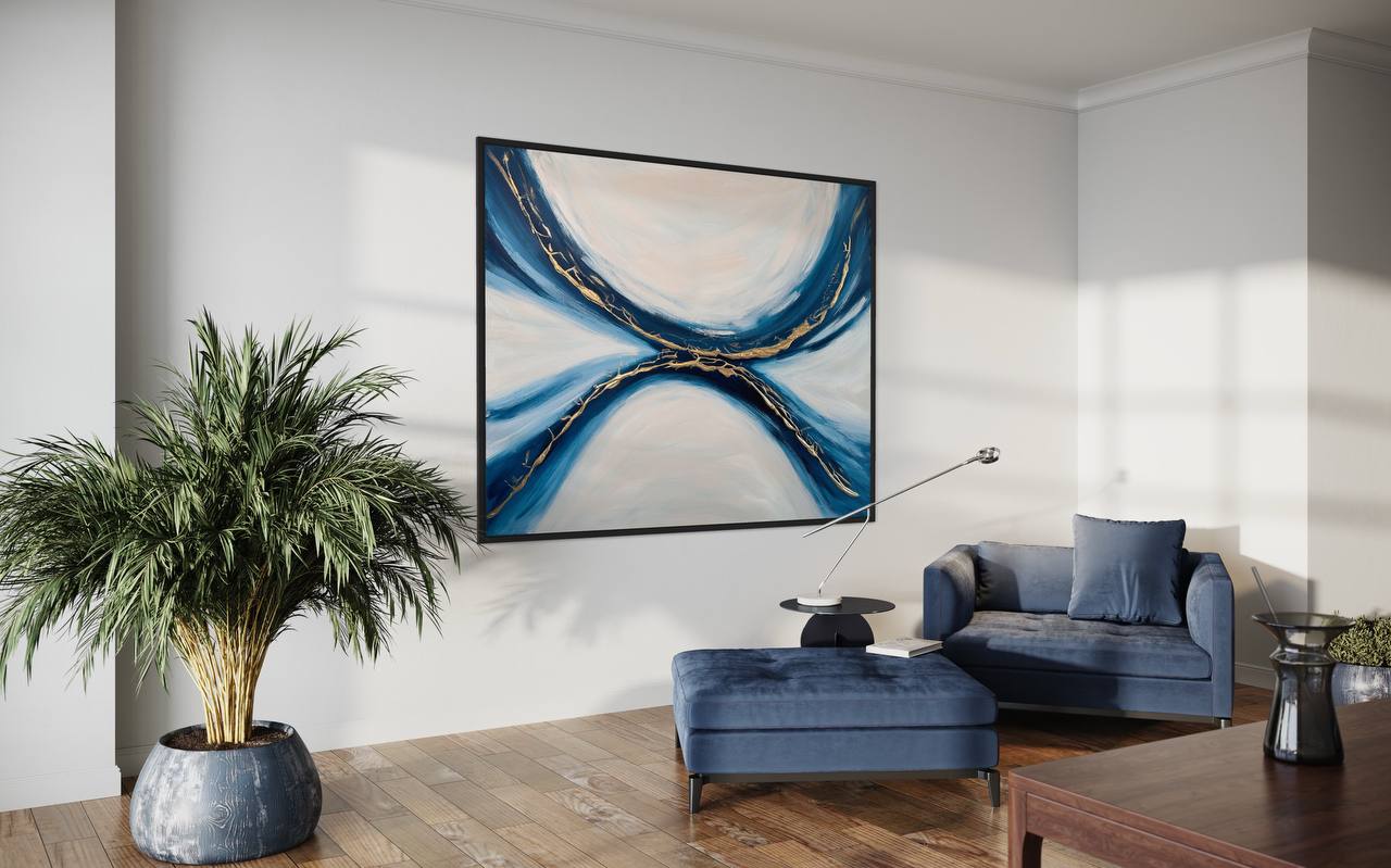 'Indigo Gild' Original Textured Abstract Painting 100x80 cm